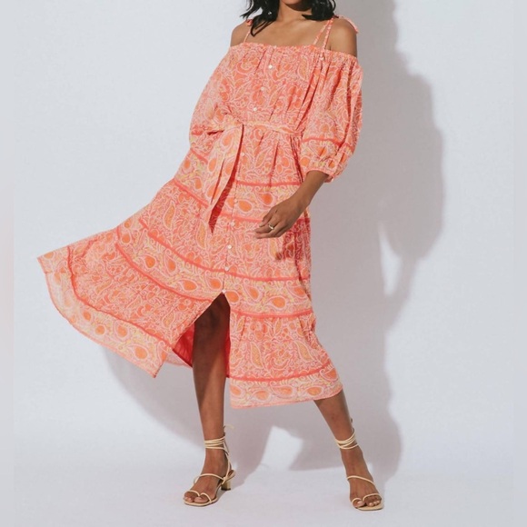 Cleobella Pink/Orange Midi Dress size Medium - Picture 1 of 9